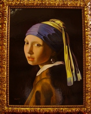Ceramiche d-Arte di Albisola - Copia dipinta ad olio su tela " Ragazza con orecchino di perle" J. Vermeer 
